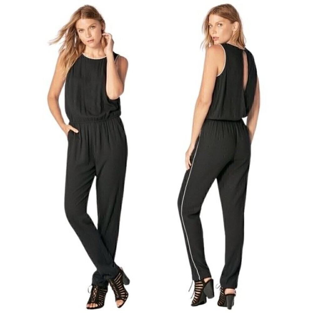 New! JustFab Sleeveless Contrast Trim Dressy Party Cocktail Black Jumpsuit